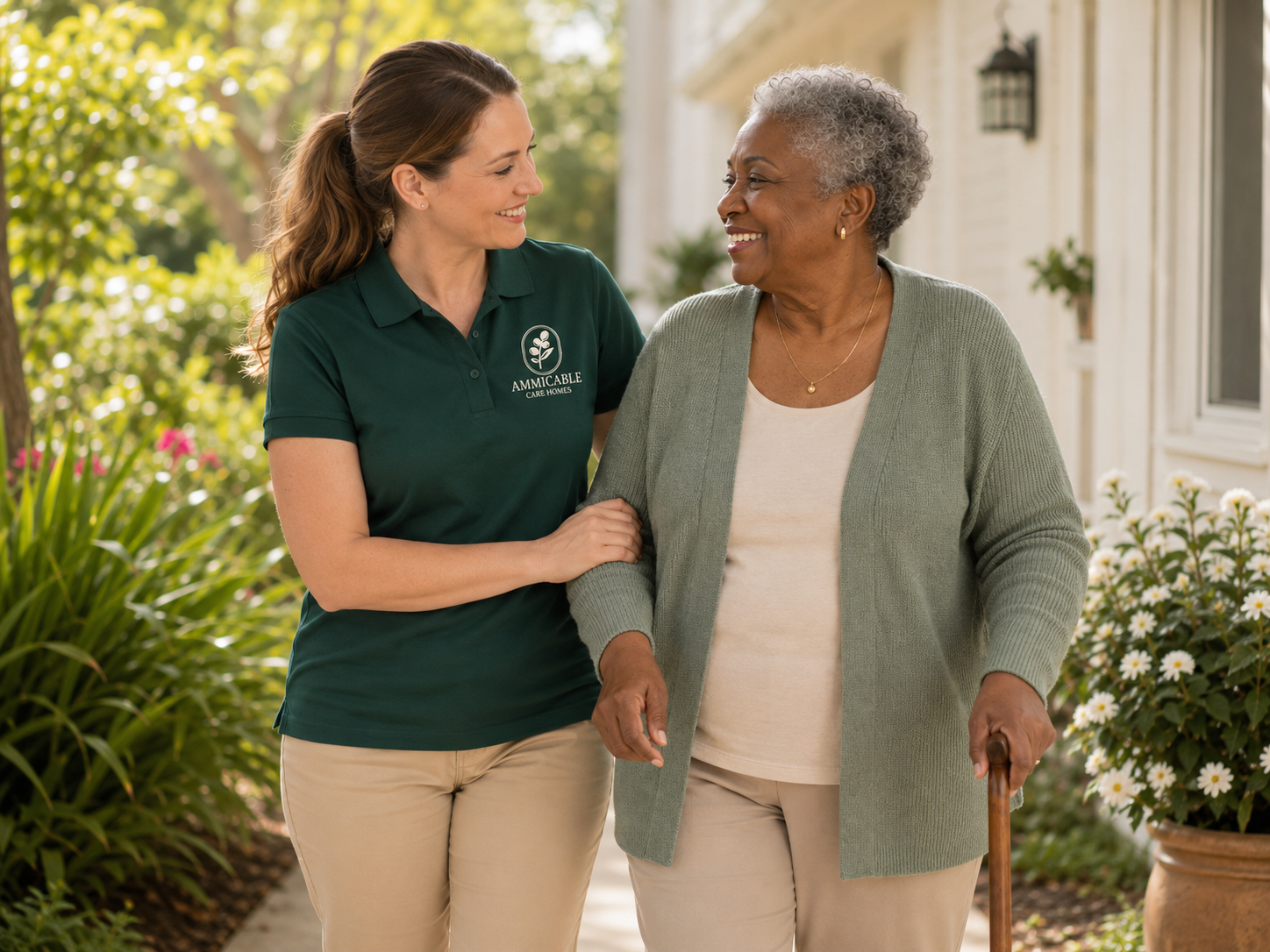 An Ammicable caregiver providing supportive personal care